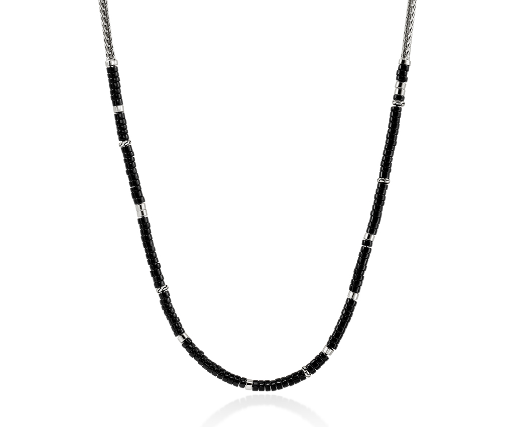 Heishi Silver Necklace with Treated Black Onyx